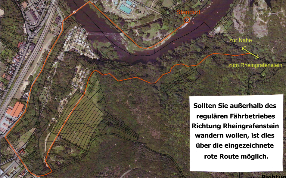 Der Weg zum Rheingrafenstein - außerhalb des regulären Fährbetriebes. 